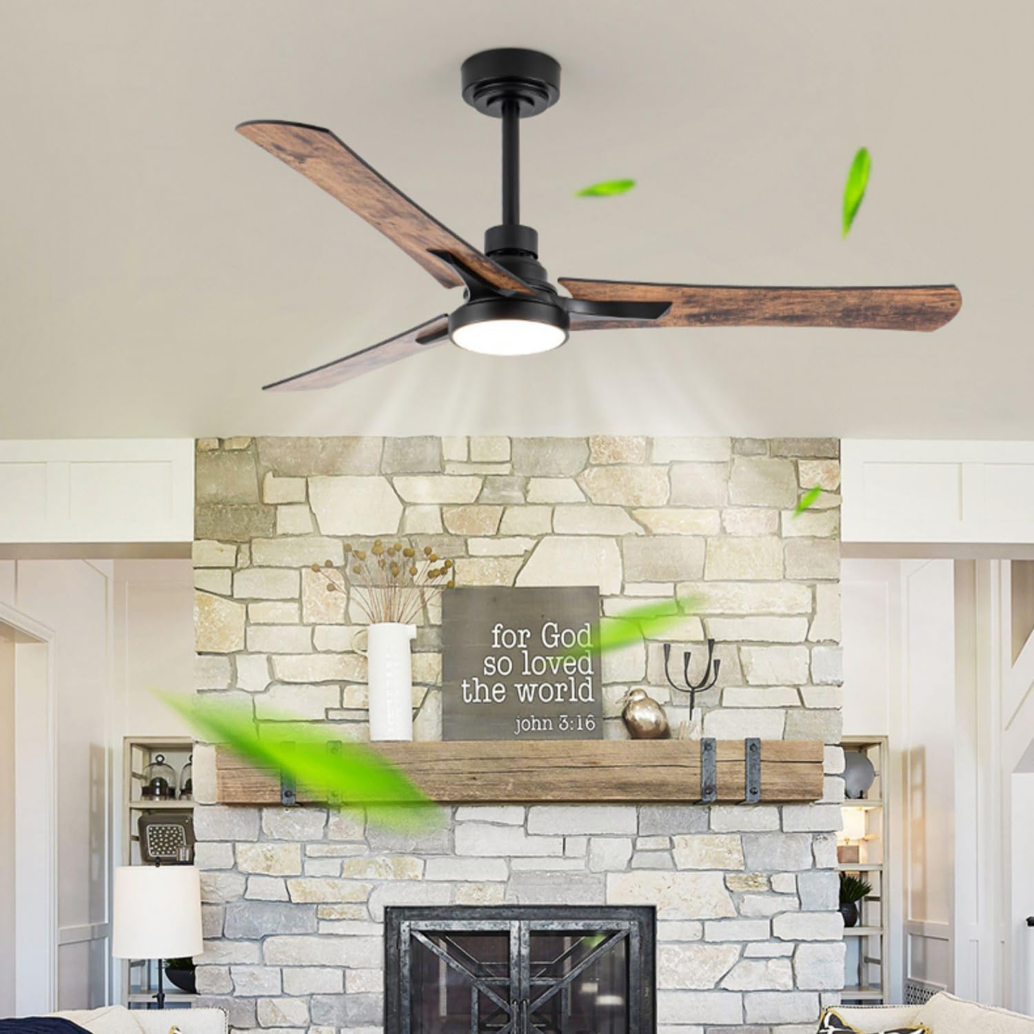 Ceiling Fans With Lights American 52In Ceiling Fan With Light & Remote Flush Mount With Dimmable LED Ceiling Pendant Light With Fans Reversible Noiseless Fans Lighting For Bedroom Outdoor/Indoor Patio