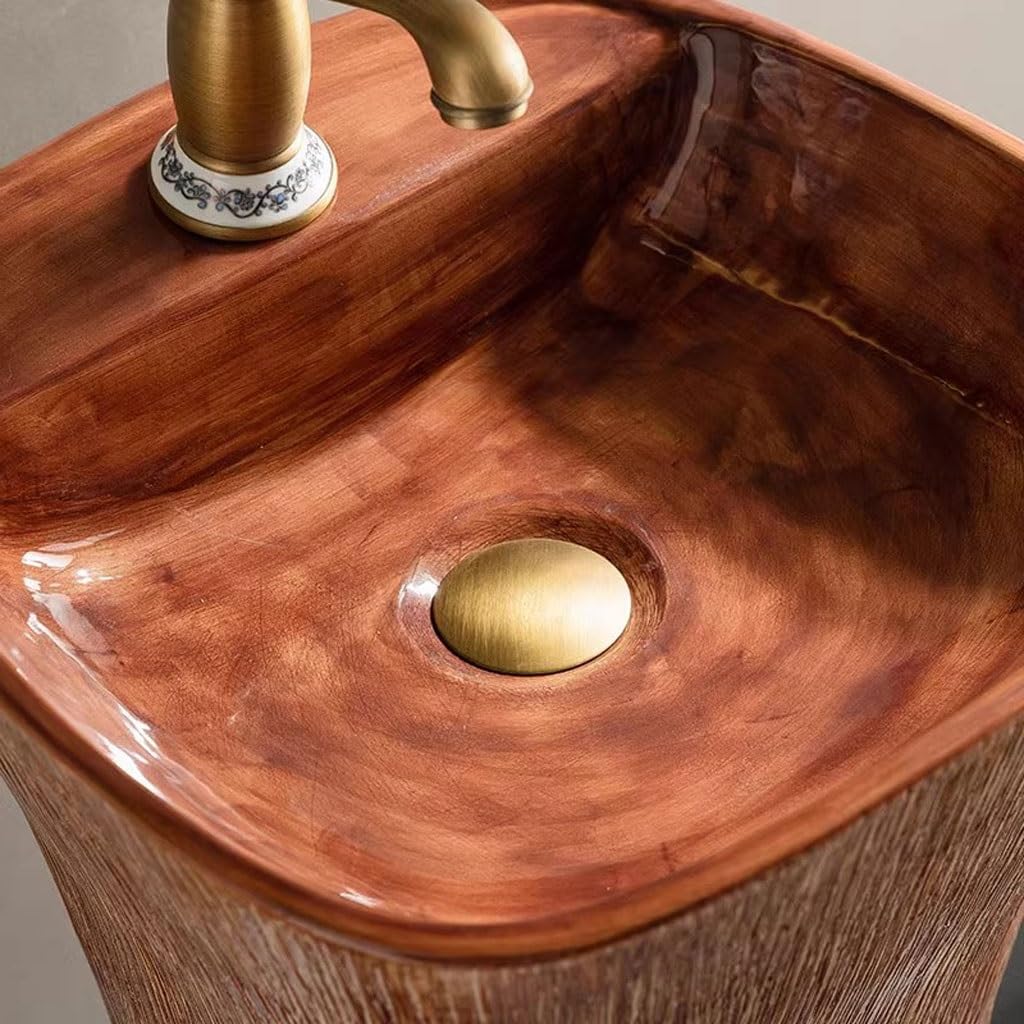 Outdoor Column Vessel Sink Bathroom Countertop Wash Basin, Floor-Standing Pedestal Sink for Courtyard Balcony, Stylish Vanity for Modern Spaces