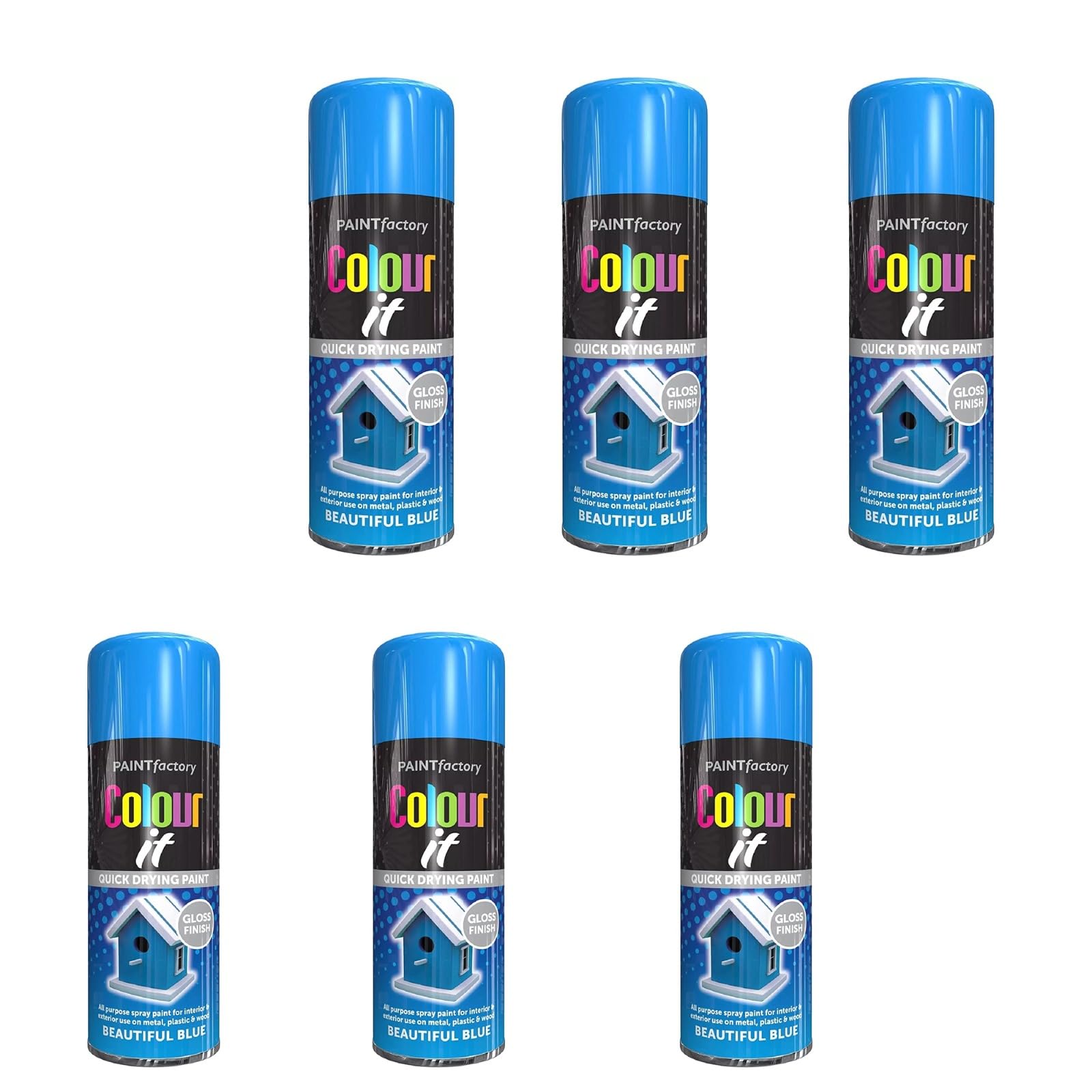 Ysamax 6Pcs All Purpose Blue Gloss Spray Paint, Quick Drying Formula, Long-Lasting, Weather-Resistant Properties, Aerosol Form, Versatile Uses, 250Ml, (6Pcs)