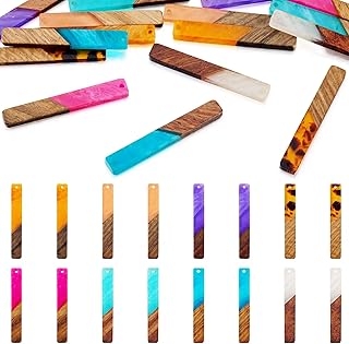 Bestewelry 16Pcs Resin Wood Charms Pendants 8 Colors Wooden Earring Charms Geometry Rectangle Resin Wood Pendant for Bohemian Boho DIY Crafts Jewelry Making