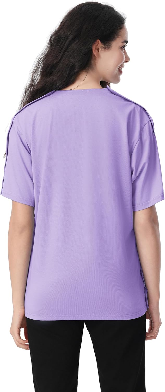 Magnetic Buttons Post Shoulder Surgery Recovery Shirt for Men V-Neck Tear Away Adaptive Chemo Port Clothing for Women - Image 5