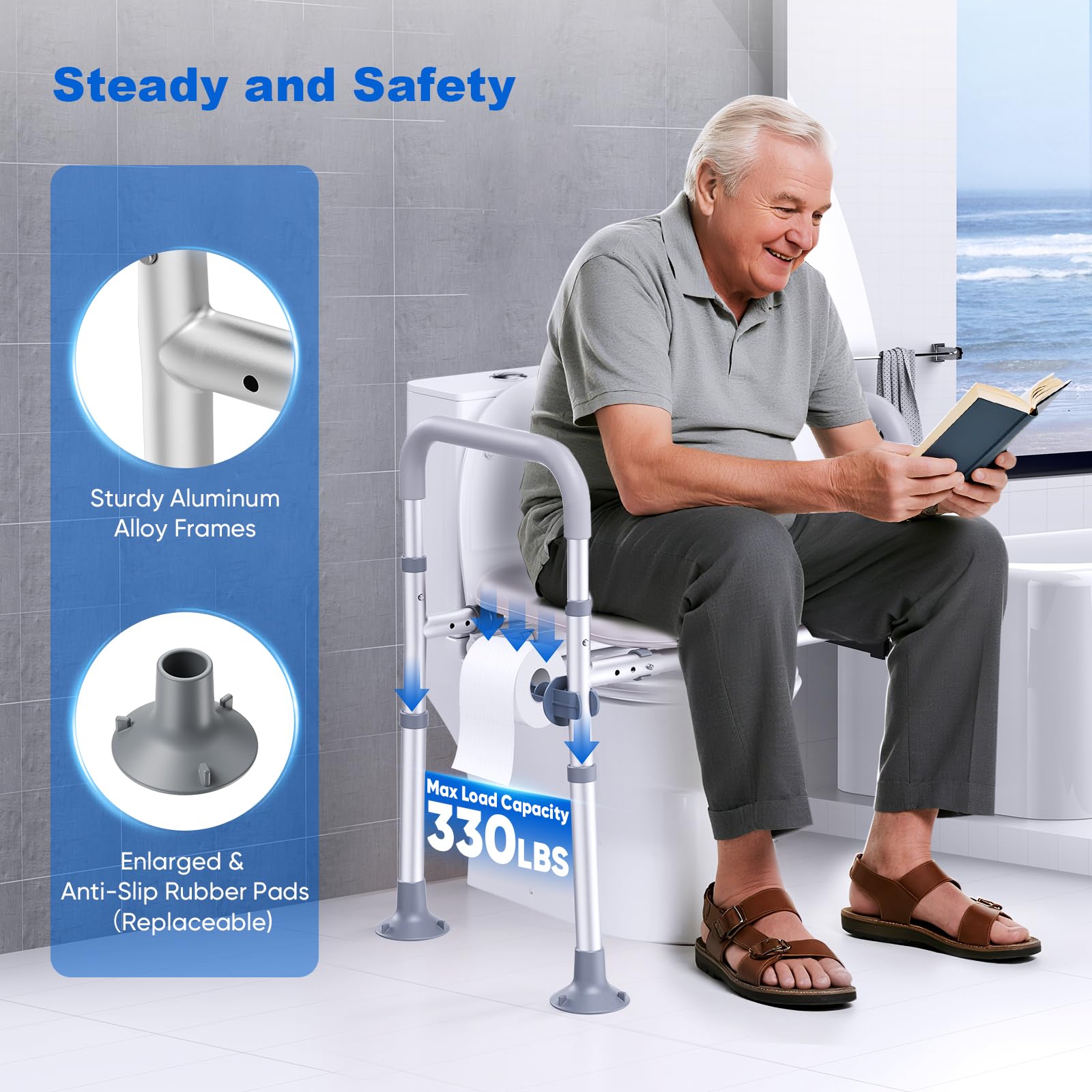 Rialzo wc per anziani, Sedile WC Rialzato con Manici Sedile WC Rialzato Universale in Altezza per Anziani, Disabili, Incinte, Ausilio da Bagno