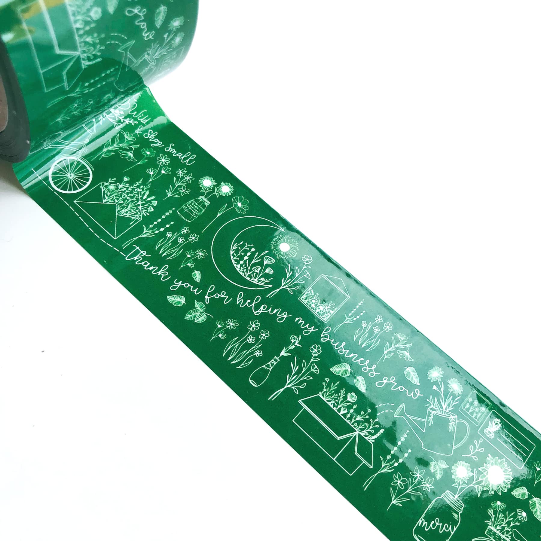 Mailed It Designer Stay Wild© Packing Tape - Cute Shipping Tape - Pretty Small Business Packaging (White Design on Dark Green, 55 Yds)