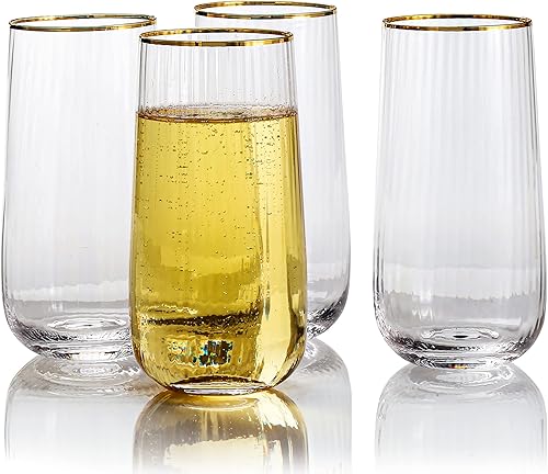 Miniatura 1 de Lysenn Juego de 4 copas de champán sin tallo  Copas de champán sopladas a mano premium para vino burbujeante  Elegantes vasos de mimosa de rayas