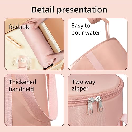 Miniatura 6 de Cuenca plegable de 20 L, multifuncional, portátil, con asas, para viajes, al aire libre, campamento, portátil, para remojar los pies (rosa)