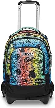 Zaino Scuola Con Carrello Seven - 3 In 1, Nero Grigio, 34 Litri, Per Bambini