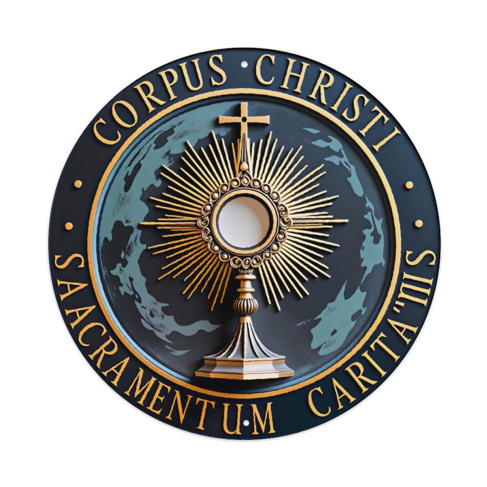 Ldfuieksufg Style Round Vintage Gold Corpus Christi Cross Religious Metal Wall Sign Vintage Aluminium Metal Sign, Retro Wall Decor For Home, Bar, Garage & Farmhouse 20X20cm