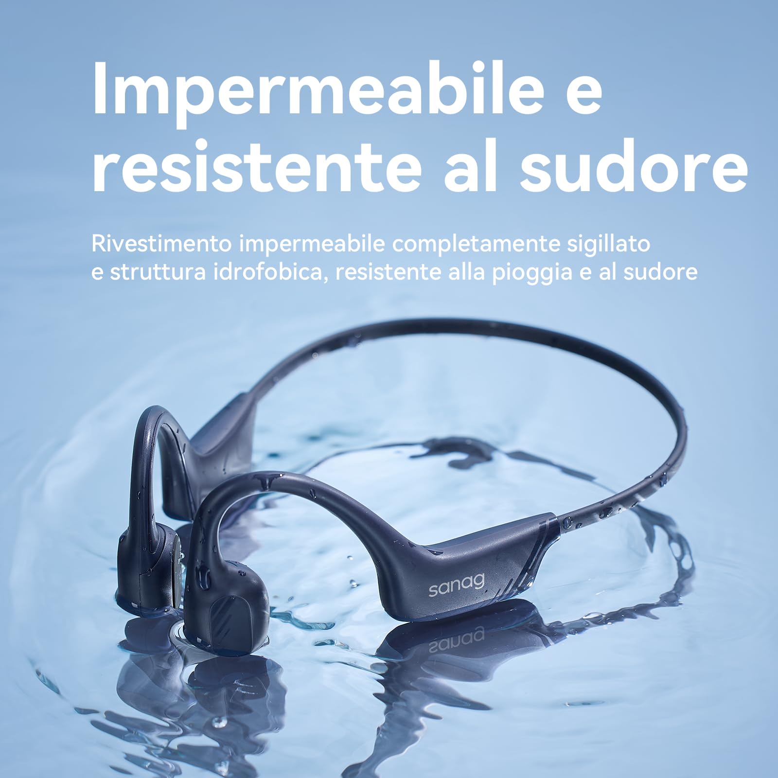 SANAG B21S Cuffie Conduzione Ossea, Open Ear Auricolari Wireless Bluetooth 5.4 con Impermeabili IPX5, Microfono, HiFi 5.4 Bassi, 10 Ore di Riproduzione per Corsa, Ciclismo, Sport (Blu)
