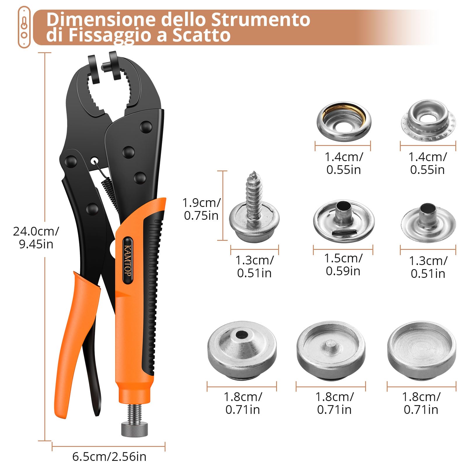 Kamtop Pinze per Bottoni a Pressione Set con 30 PZ Bottoni Automatici a Pressione in Metallo Senza Cucito Pressione con Pinze per Fai da Te Abiti Borse Jeans Vestiti Ecc