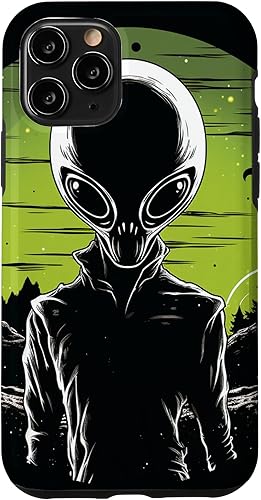 Vista 22 de iPhone 14 Pro Cute Green Alien Head UFO Space Face Alien Case