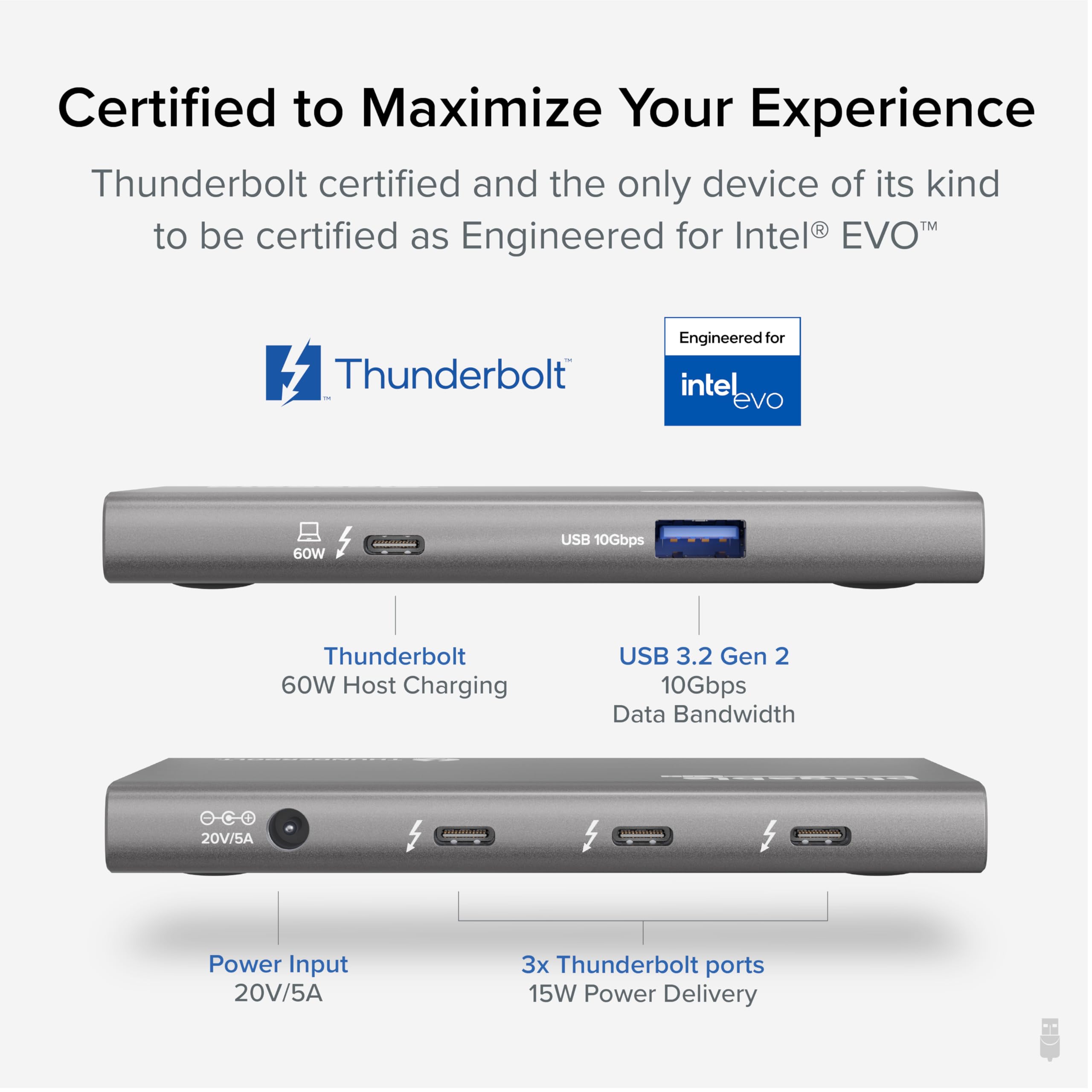 Plugable Hub USB 4, concentrador Thunderbolt 4 5 en 1 con Carga de 60 W, Pantalla única 8K o Doble 4K, Compatible con Mac y Windows, USB-C (1 Adaptador USB-C a HDMI Incluido), USB 4-HUB3A
