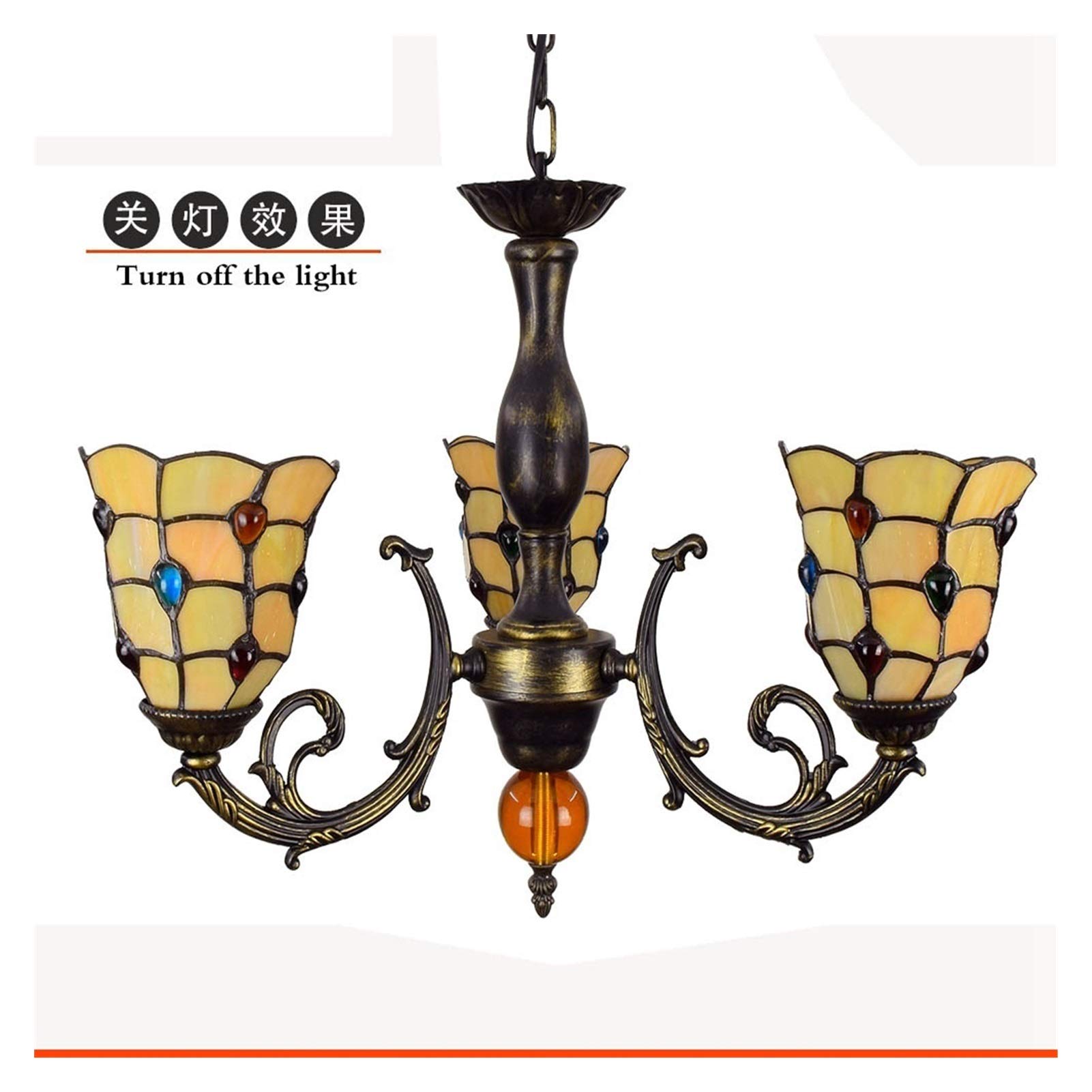 Żyrandol Tiffany 6-calowy stylowy klosz Witraż Wisiorek ze szkła Lampa wisząca z 3 ramionami Kolorowa lampa wisząca Odwrócona lampa wisząca sufitowa