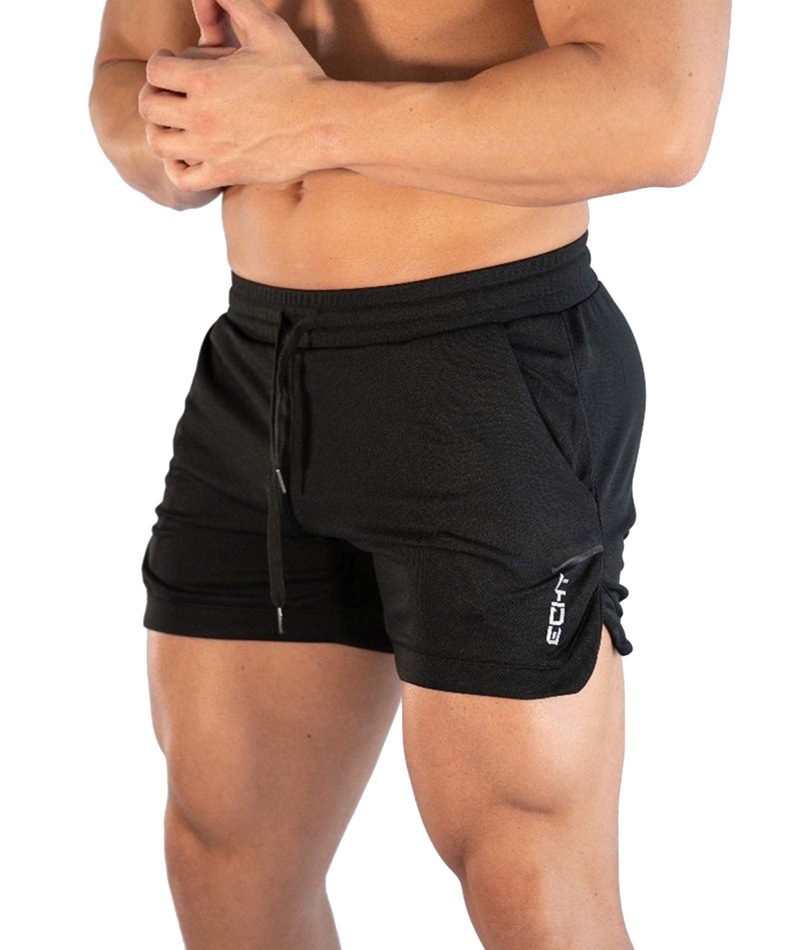 Superora Mens Running Gym Sport Shorts Breathable Outdoor Workout Training Shorts with Pockets - Black - L