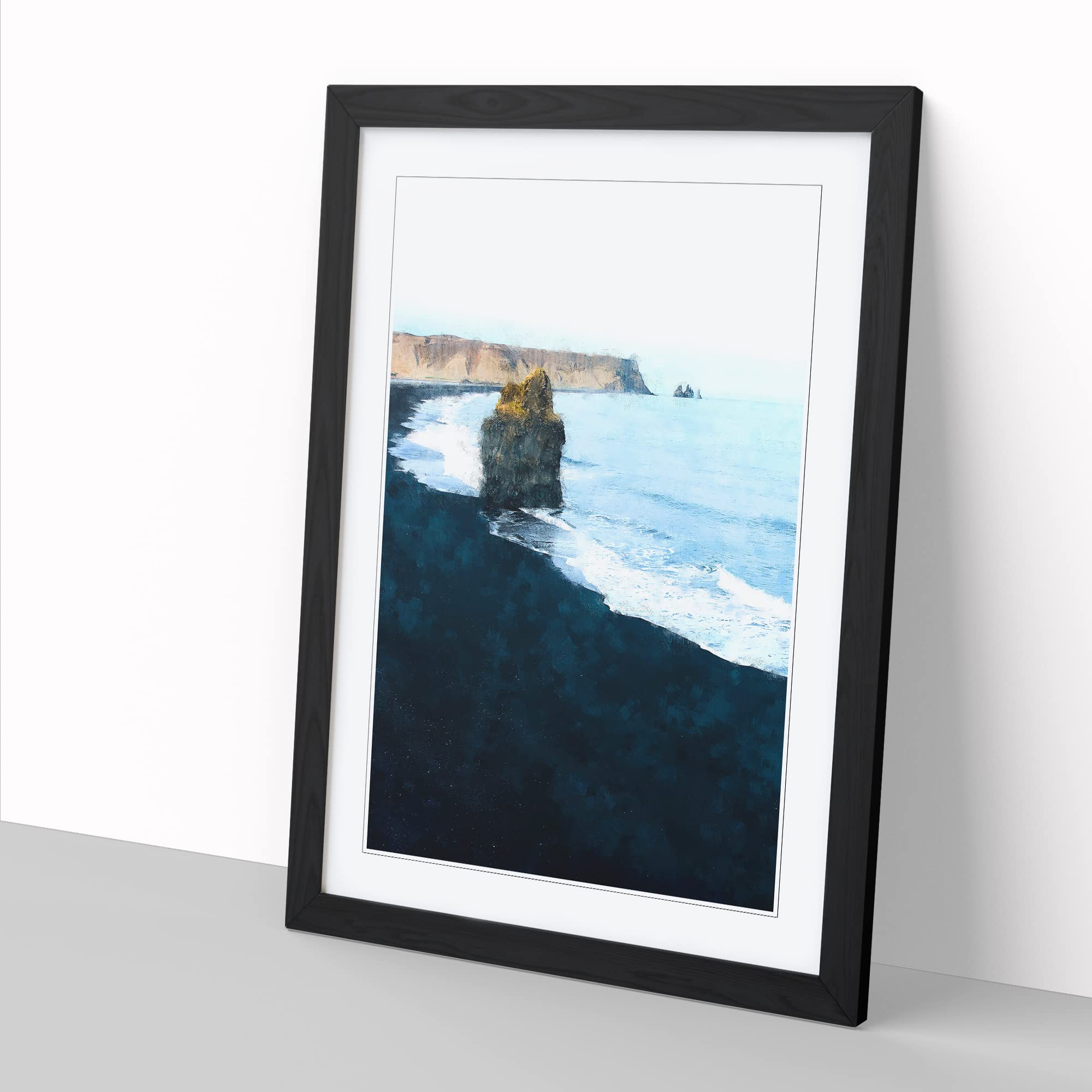 Black Sand Beach In Vik Iceland Painting Modern Framed Wall Art Print - Image 2