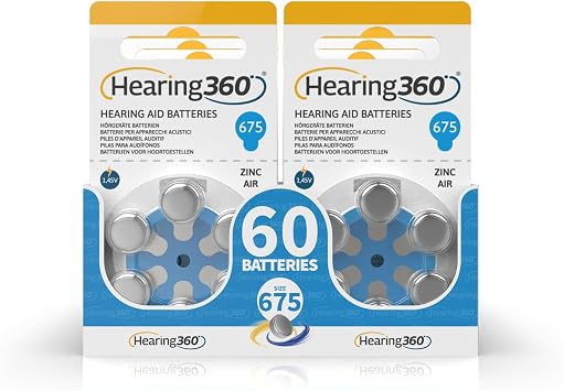 PR44 Hearing Aid Batteries Size 675, Mercury Free Batteries Extra Durability and Reliability (10 Blue Blister Packs, 60 Batteries)