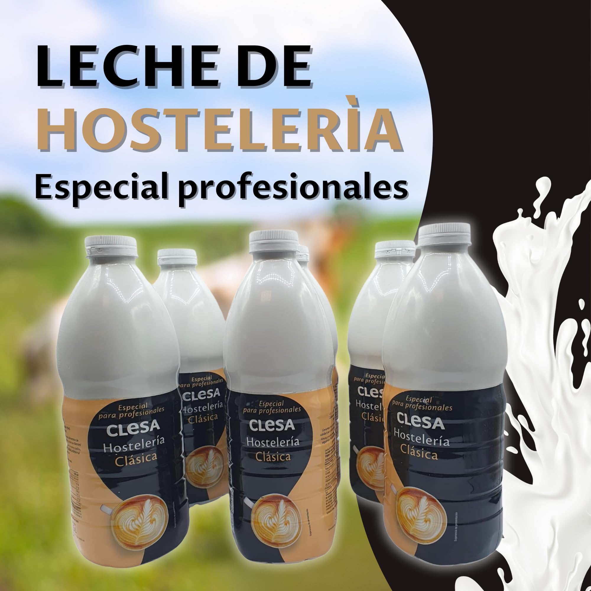 Leche Clesa SemiDesnatada Especial Hosteleria - 6 Botellas de 1,5 Litros - 100% Leche Gallega - 9 Litros Leche Especial profesionales [CLESA]