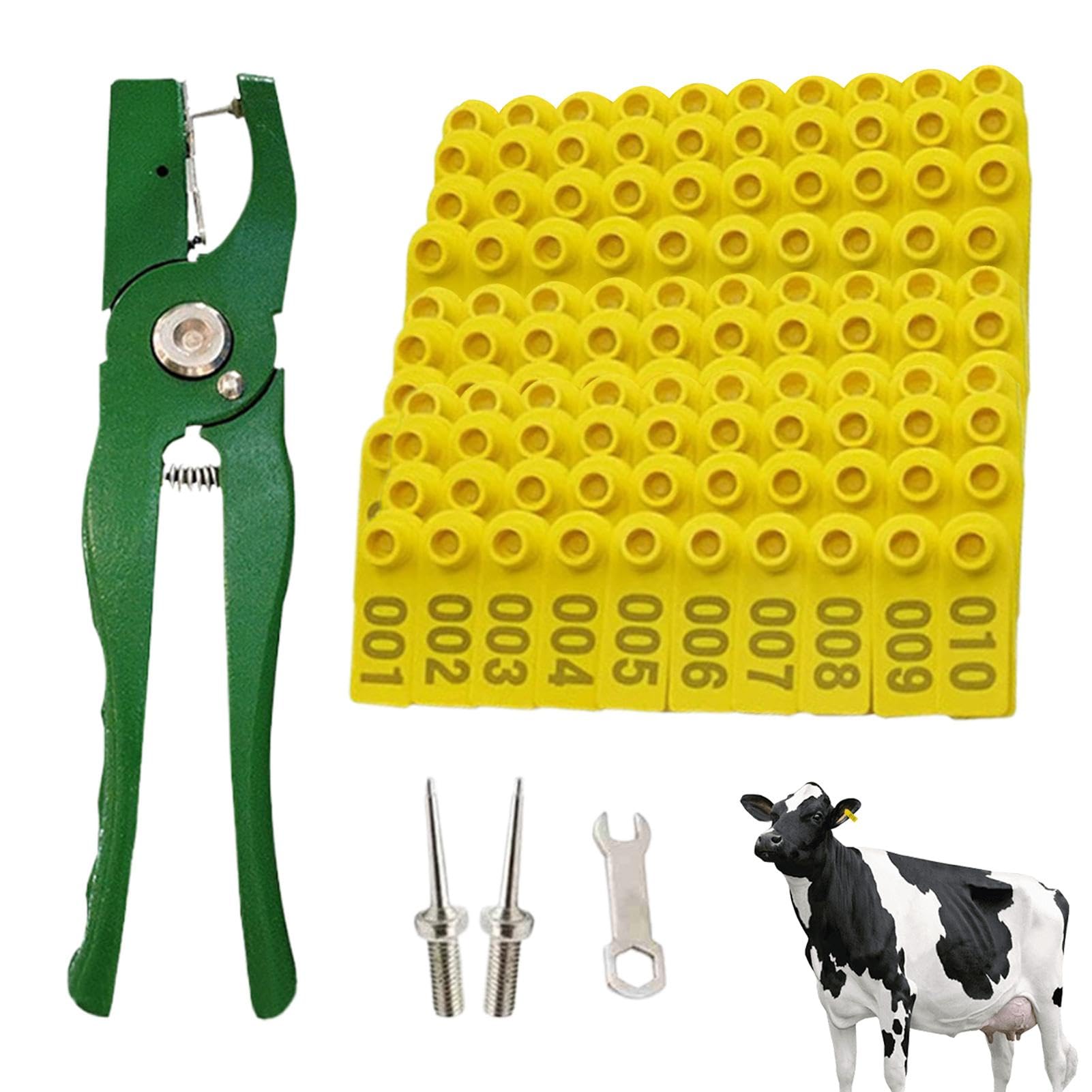 Marche per bovini - Etichette per animali bovini numerate 001-100 - Etichette per animali domestici portatili 100 , per ovini, bovini e suini | 100 targhette per animali da allevamento, targhette per orecchini per identificazione an