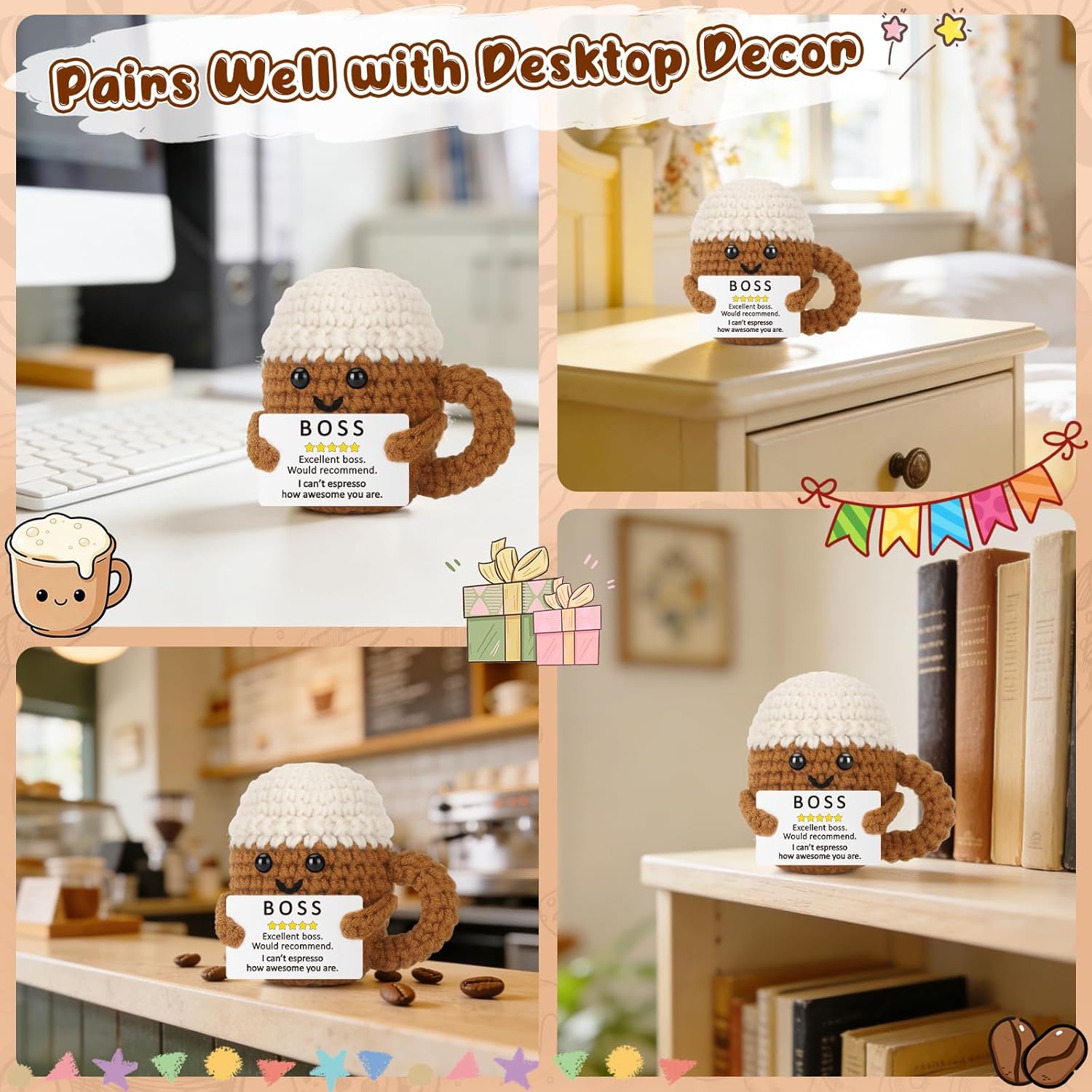 Boss Gifts for Crochet Coffee Cup, Handmade Gifts for Bosses Coworkers Coffee Lovers, Thank You Gift for Women Men, Appreciation Gift for Boss Day Birthday Retirement Farewell Promotion Decoration - Image 7