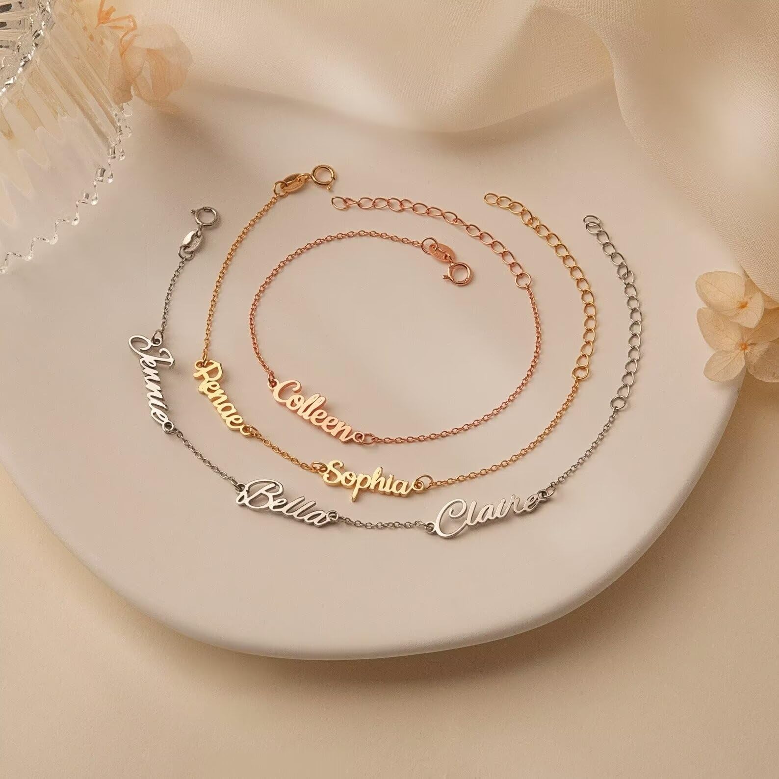 Pulsera con nombre para mujer - Pulsera con nombre múltiple - Pulsera con nombre personalizada de plata de ley 925 - Regalo de pulsera con nombre de bebé para mamá