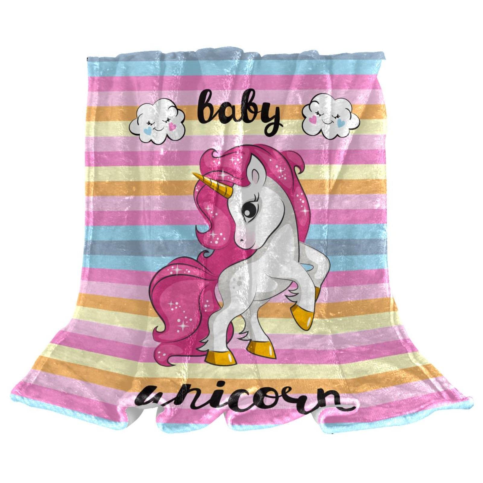 Couvre-lit confort moelleux rayures licorne pour garçons