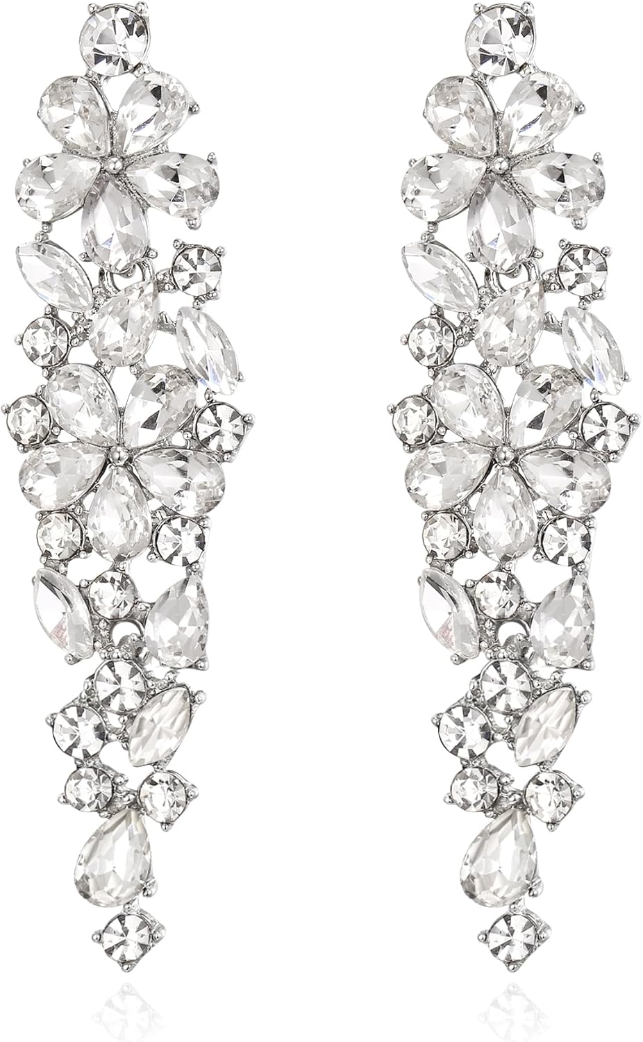 EleQueen Sparkle Marquise Rhinestone Crystal Statement Dangle Earrings for Women, Art Deco Prom Chandelier Jewelry for Wedding Bridal