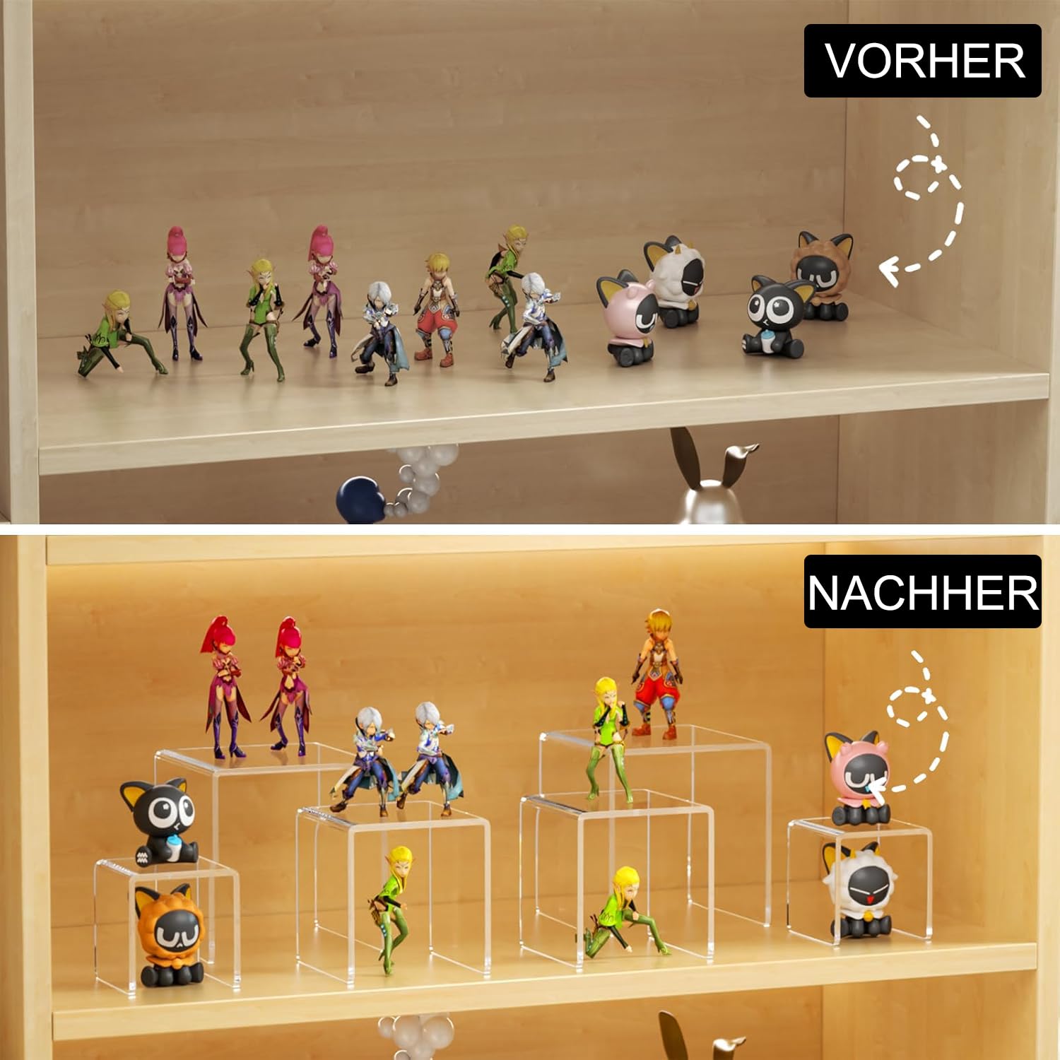 Rarapop 6 Stück transparente Acryl-Displayständer - Vielseitige Halter für Cupcakes, Figuren & Sammlerstücke - stabile Produktständer für Schmuck, Parfüm und Dekoration (SetB)