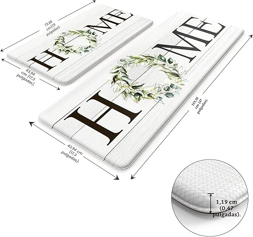 KIMODE Tapete de Cocina Estilo Granja 2PCS Alfombras de Cocina Anti Fatiga Antideslizantes Impermeables Tapete de Piso de Cocina Acolchado Cómodo