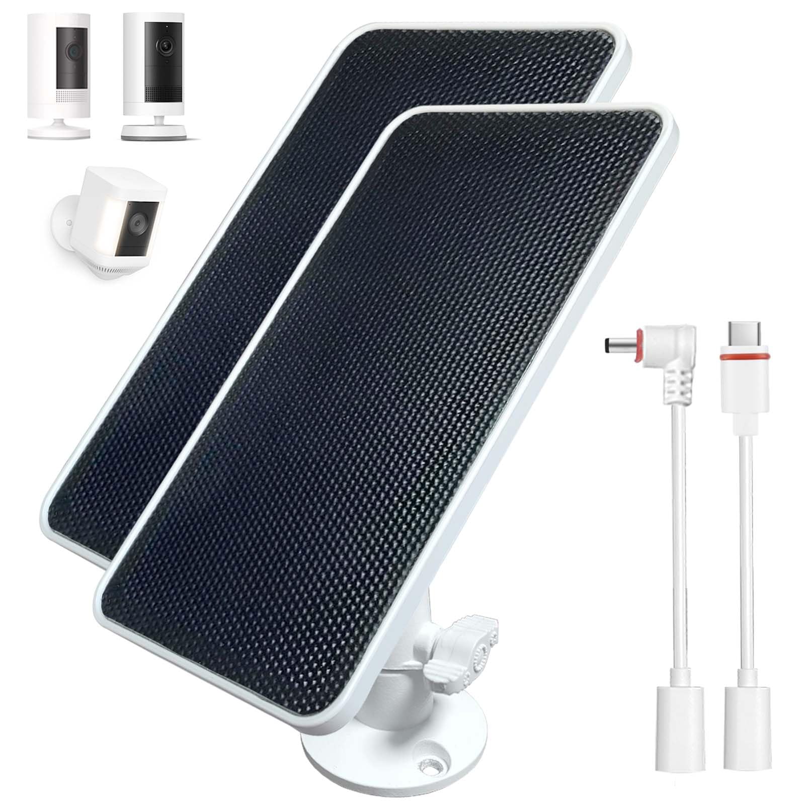 Panneau solaire avec USB-C et prise cylindrique pour caméra Ring batterie