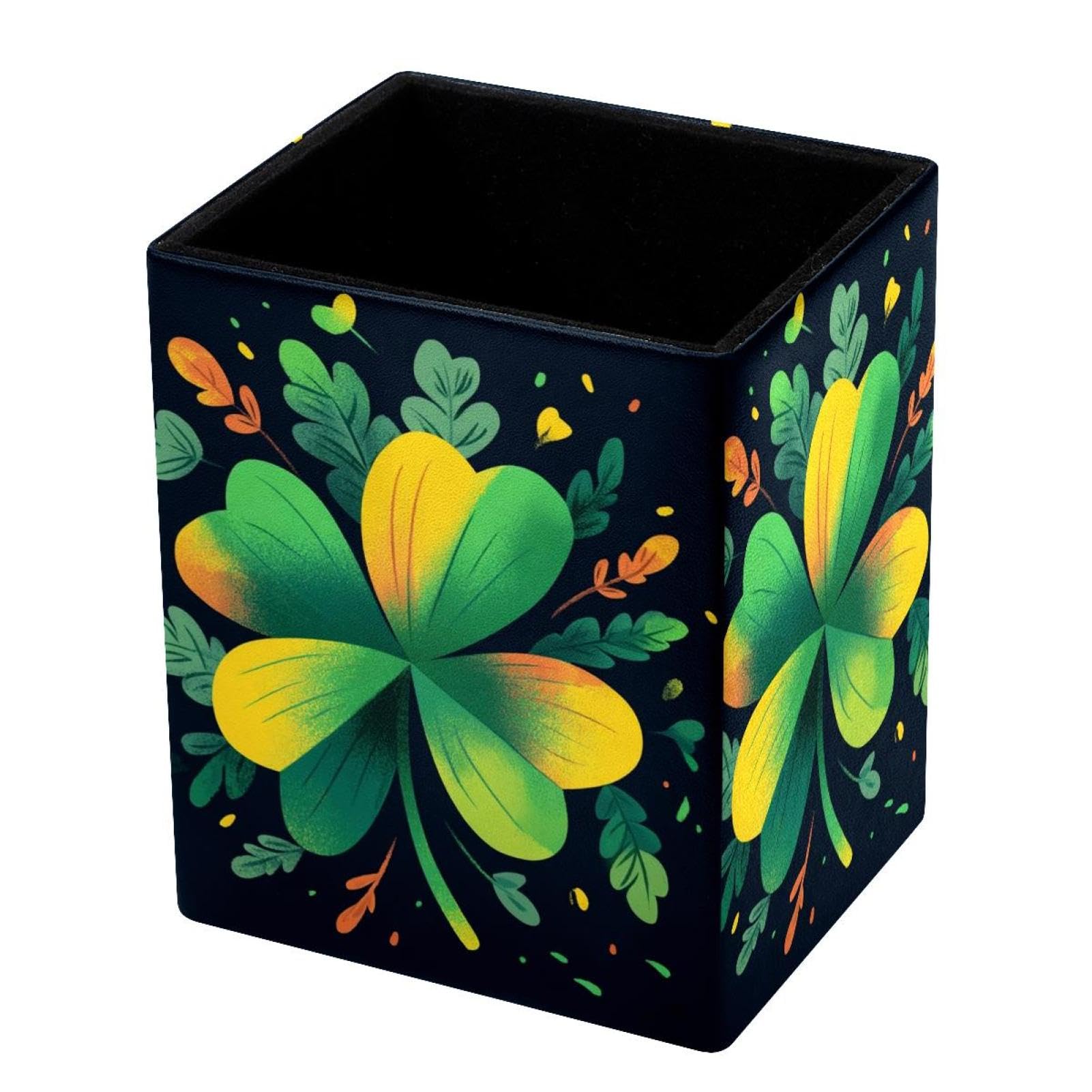 VAPOKF Pencil Holders for Desk, Shamrock Printed Pen Holders Pen Pot Makeup Brushes Storage Desktop Stationery Supplies Organiser for Home Office