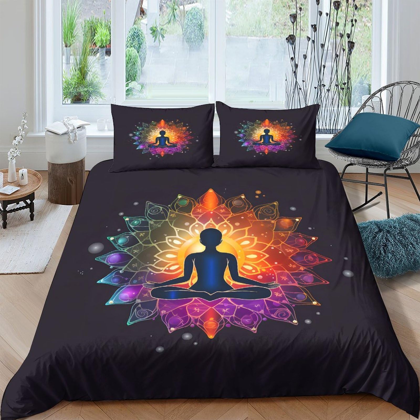 Ctjqhvkz Style-10 3D Printed Meditation Mandala Fitted Sheet Microfiber Colourful Yoga Lotus Mattress Cover For Bedroom Dorm Decor Single（135X200cm）