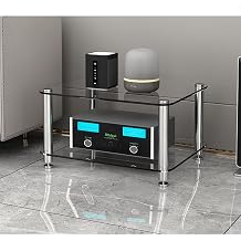 Media Stand Stereo Rack with 8mm Tempered Glass Shelves 1/2/3/4-Tier Video Audio Rack Media Shelf Audio-Visual Shelving for Living,Gaming,Recording RoomClear glass,2 tier
