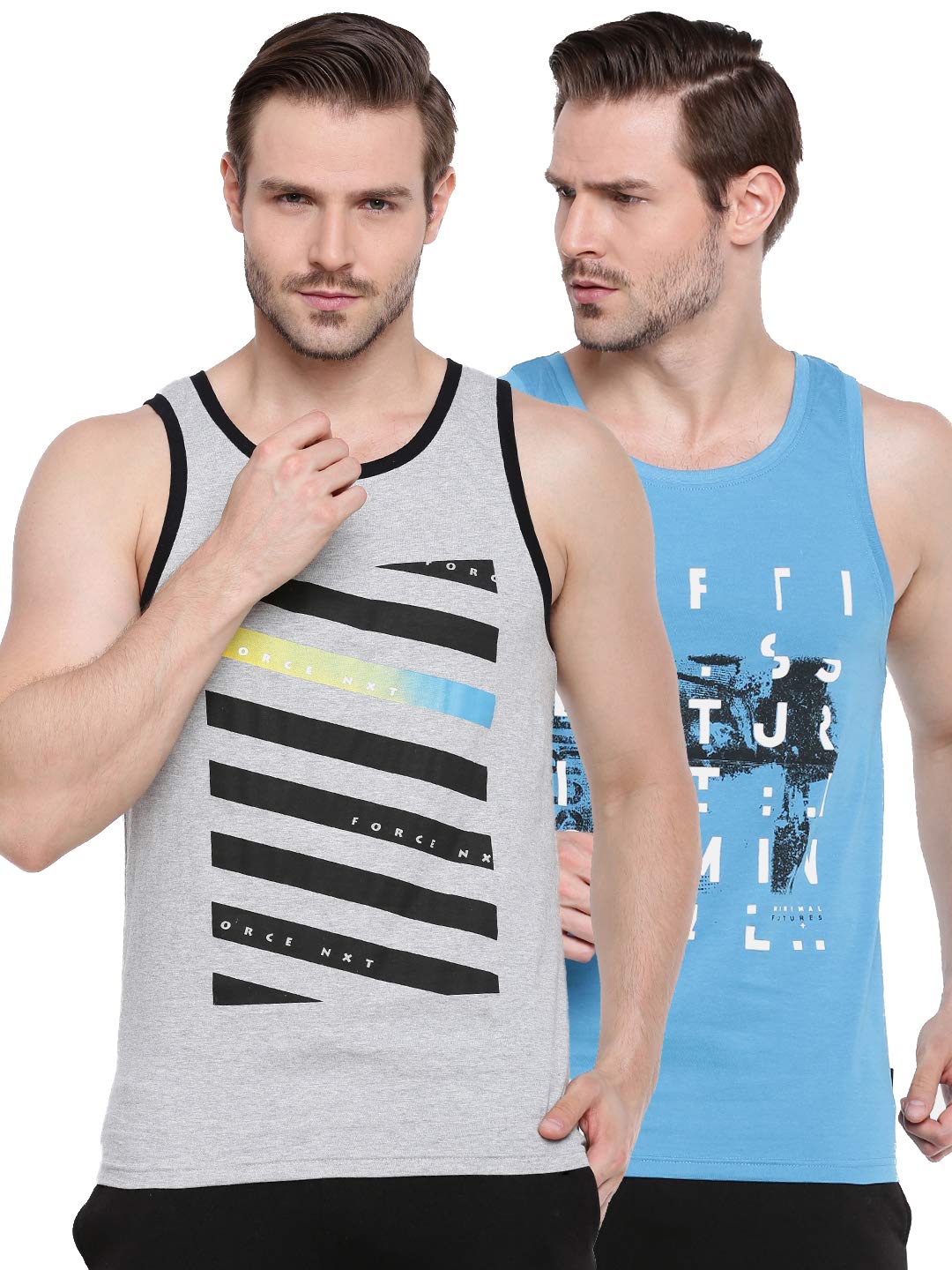 force nxt Printed Gym Vest for Men Pack of 2 | Super Combed Cotton Gym Tank | Regular Fit, Scoop Neck Ganji | Breathable, Sleeveless Men's Sports & Yoga T-Shirt-picture-39