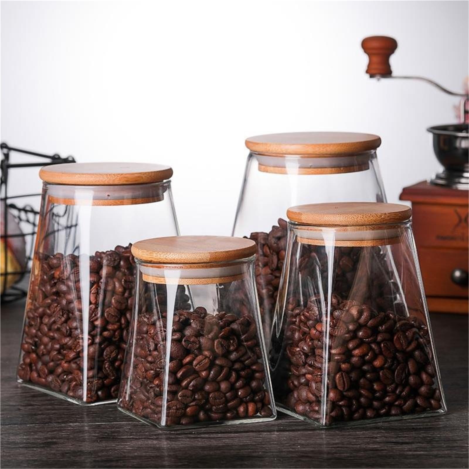 VorratsgläSer Aus Glas 5Pcs versiegelt Tank transparent Glas Lebensmittel Lagerung Gläser Haushalt Luftabsaugung luftdichten Behälter FüR Tee Und Kaffeebohnen(7x10x10.2cm)