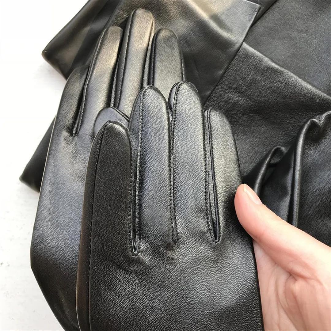 Kelsiop Damen maßgeschneiderte lange Lederhandschuhe extra lang schwarz doppellagig Schaffell Touchscreen Winterstil