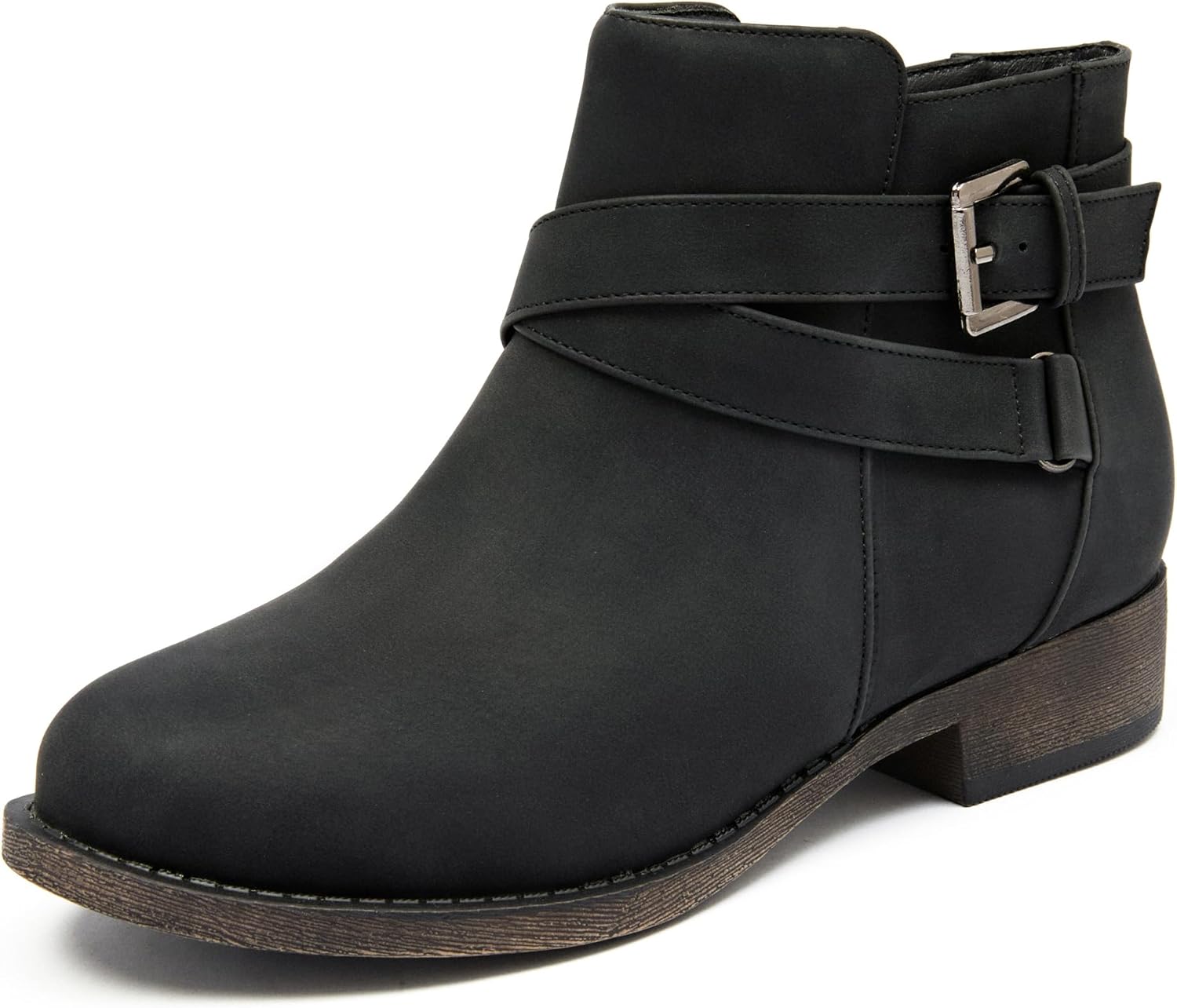 Ataiwee Women's Ankle Boots - Classic Side Zip, Cover with Buckle Strap, Round Toe, Comfortable Platform, Low Chunky Heel Comfort Slip On Fashion (Black/Dark Brown/Grey) Boots.
