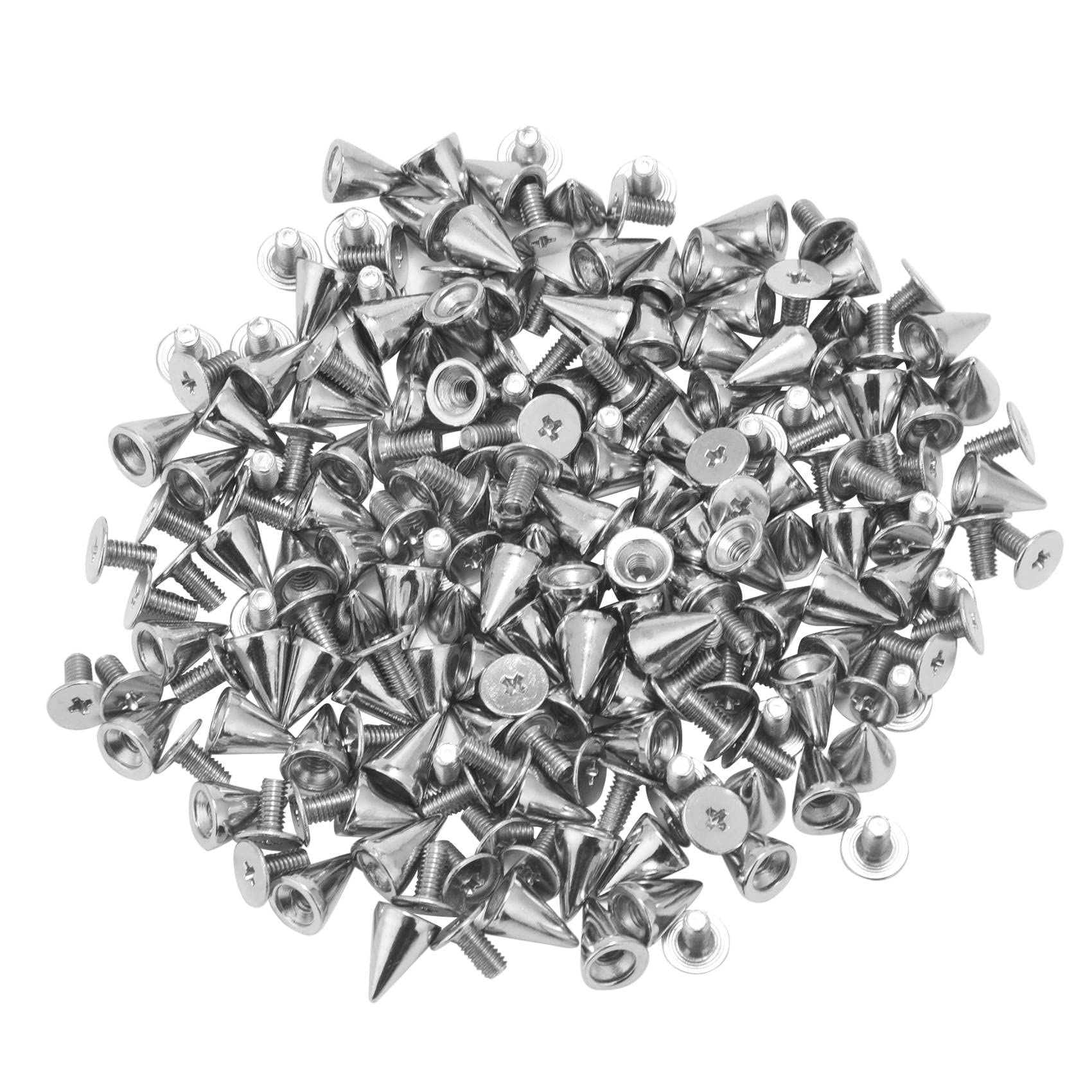 Littimoon 100pcs/set 9.5mm Silver Cone Spikes Screwback Studs DIY Craft Cool Rivets Punk