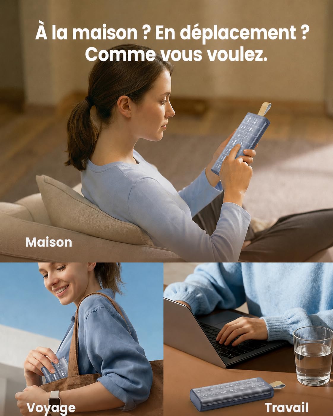 Boîte à comprimés 7 jours Pilulier [certifié LFGB] [Étanche] [Boîte à comprimés 2 fois par jour] Organisateur de comprimés Organisateur de pilulier Boîte à médicaments Matin Soir (Blanc)