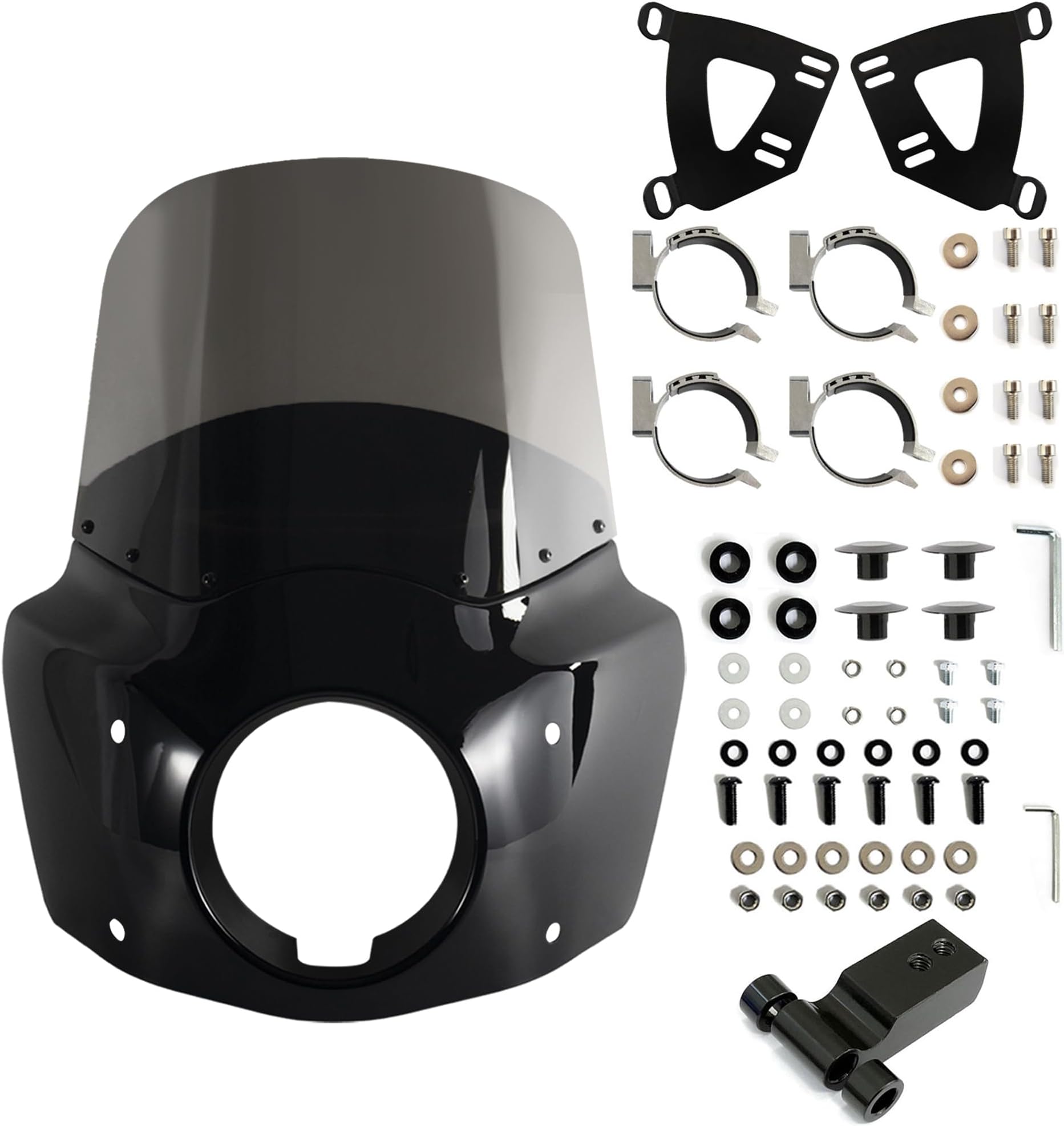 FATECIM Motorcycle 5.75" Headlight Fairing with 13" Smoke Windshield Windscreen & 48-58mm Mounting Kit Headlight Extension Block For Harley 2018 2019 2020 2021 2022 Softail FXBB Street Bob