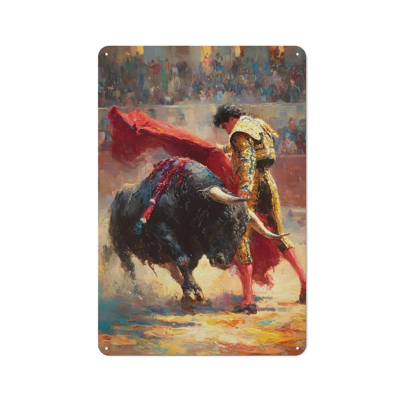 Junmoney Style-13 Matador And Bull Corrida Bullfighting Retro Metal Plaque 30X20cm For Guest Room Or Hallway, Housewarming Present For People Styling Guest Room And Hallway