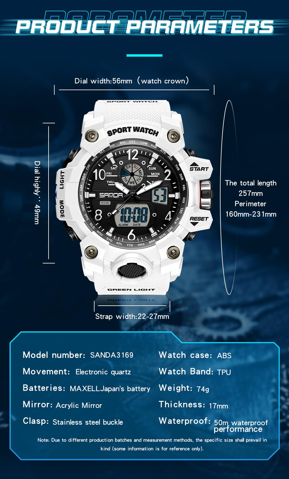 AIMES Men's Watches Sports Outdoor Waterproof Military Watch Date Multi Function Tactics LED Face Alarm Stopwatch for Men