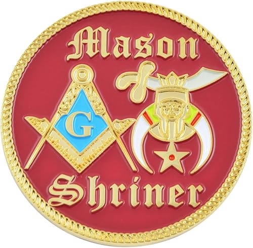 Shriner Masonic Auto Emblema - Rojo y Oro 2 pulgadas de diámetro Shriner Masonic Auto Emblema - Rojo y Oro 2 pulgadas de diámetro