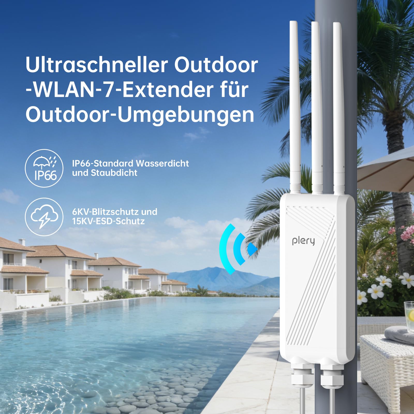 BE3600 WiFi 7 Outdoor WLAN Access Point WLAN Verstärker Mit PoE | Lange Reichweite WLAN Repeater Outdoor, 688Mbit/s 2,4GHz 2882Mbit/s 5Ghz Mit 3*5dBi Antennen, IP66 Wetterfestes Gehäuse
