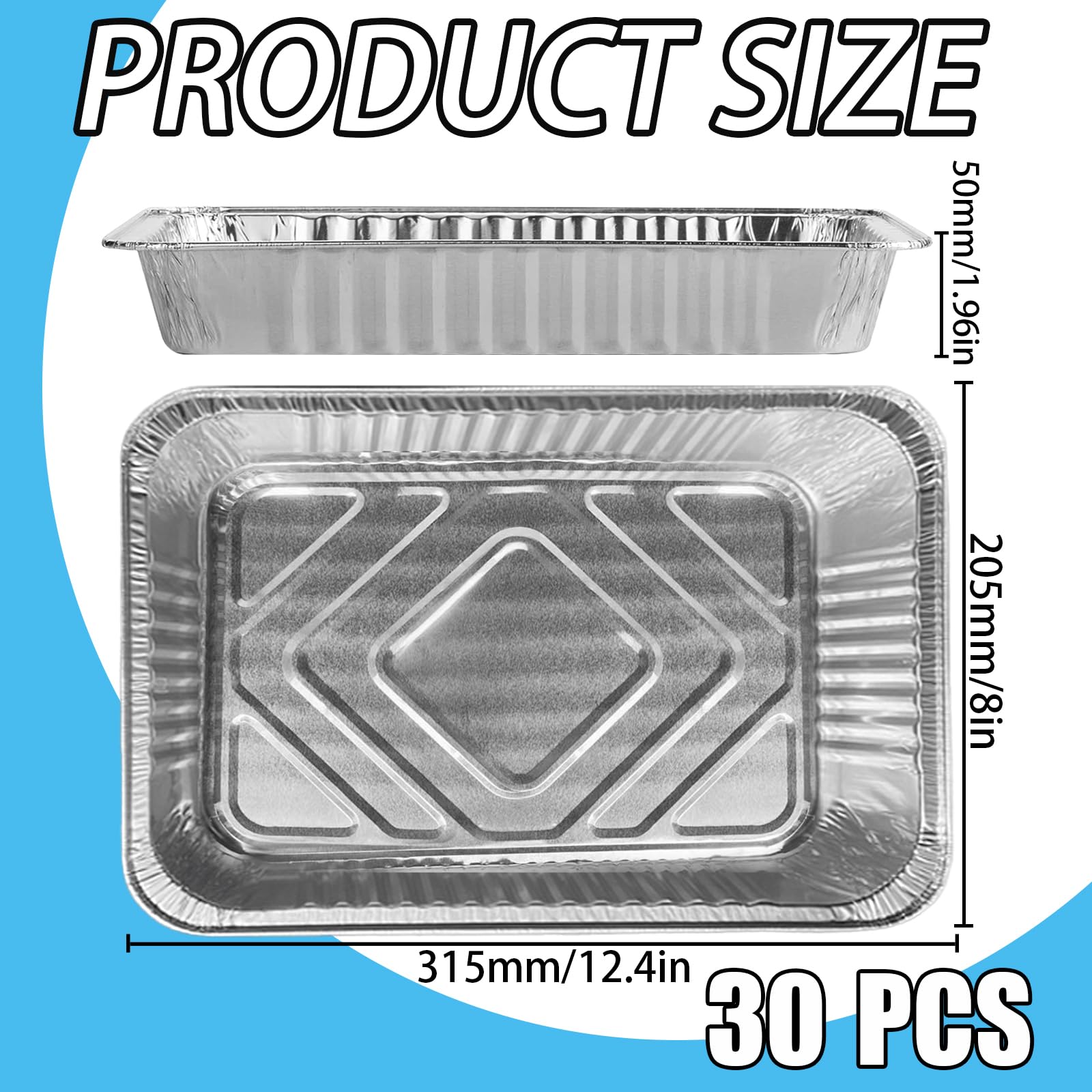 Vassoi in alluminio 30 pezzi usa e getta 2200 ml di gocciolamento senza coperchio per cottura, griglia, cottura e cottura - 31,5 x 20,5 x 5 cm