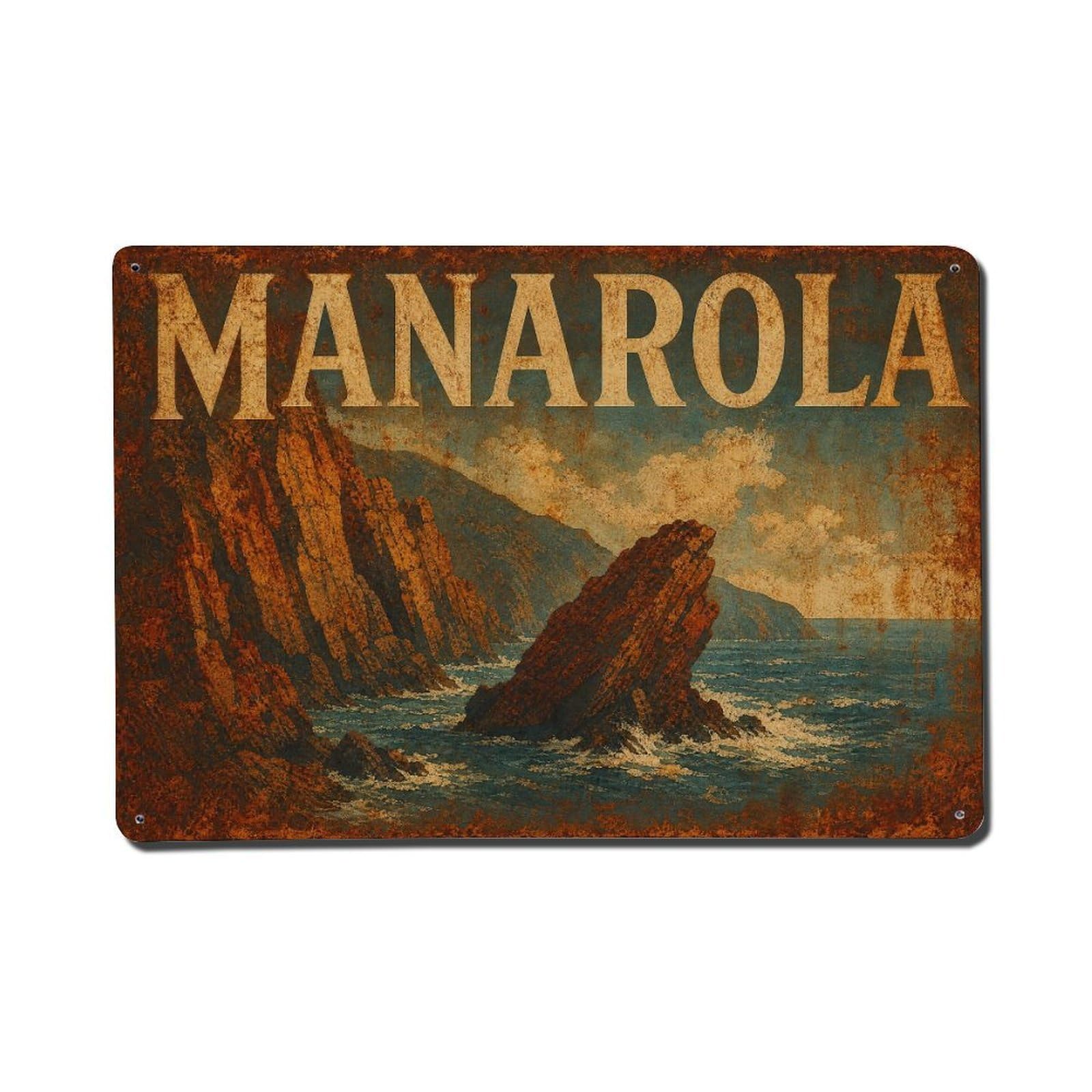 Huiyhb 8X12inch(20X30cm) Vintage Travel Manarola Rocks Coastal Formation Italy Metal Tin Sign