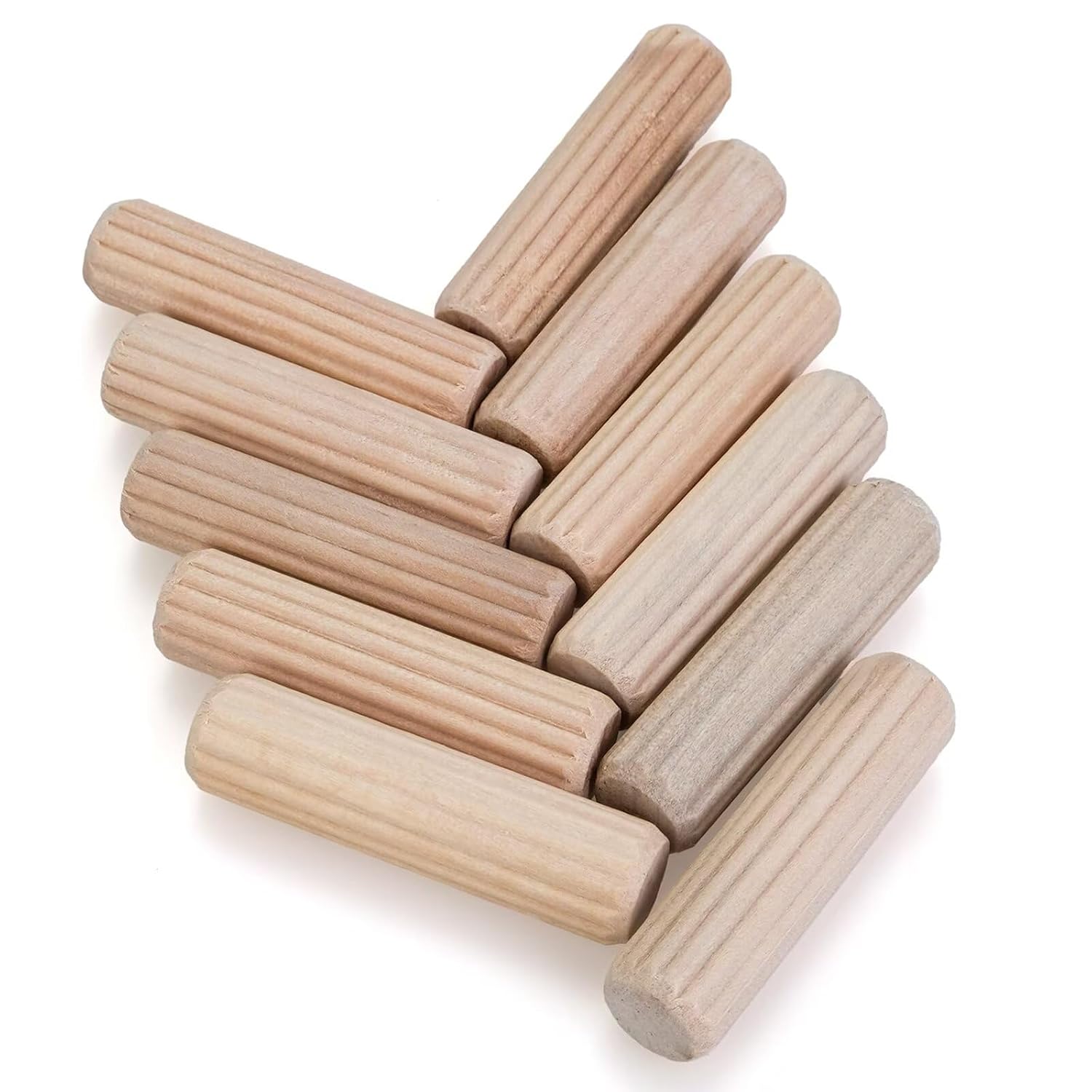 50 pcs 1/2" x 2" Wooden Dowel Pins, Hardwood, Kiln-Dried Fluted & Beveled Design for Easy Insertion for Woodworking, Furniture, Crafts & DIY Projects (12.7mm x 50mm)