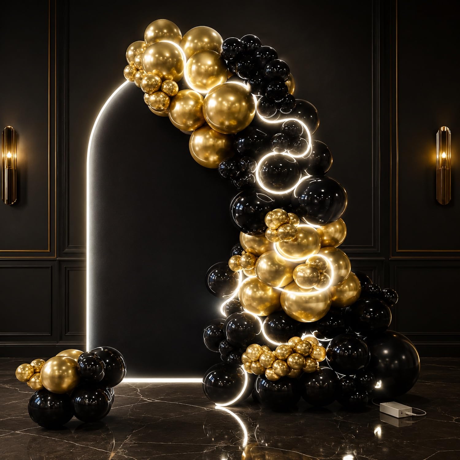 144 palloncini grandi neri e oro con striscia luminosa 45,7 cm, 25,4 cm, in lattice, per compleanno, pensionamento, matrimonio, Capodanno, laurea, baby shower, feste di sfondo, decorazioni