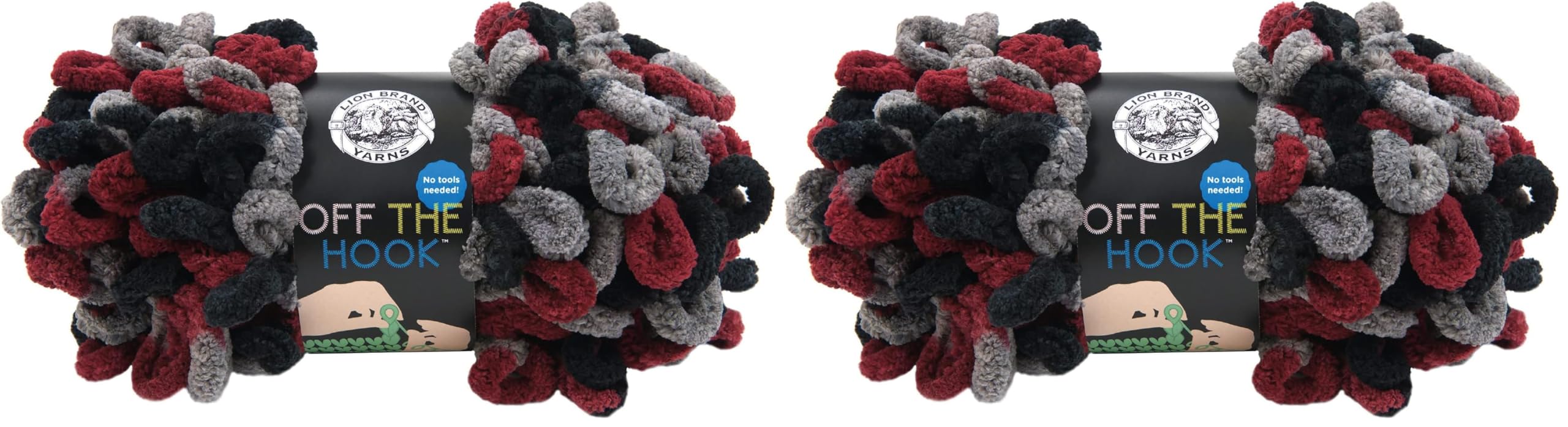 Lion Brand Yarn Off the Hook Yarn, Bulky No-Needle Craft Yarn for Crocheting, Hand-Knitting Yarn, 2-Pack, Dark &amp; Stormy