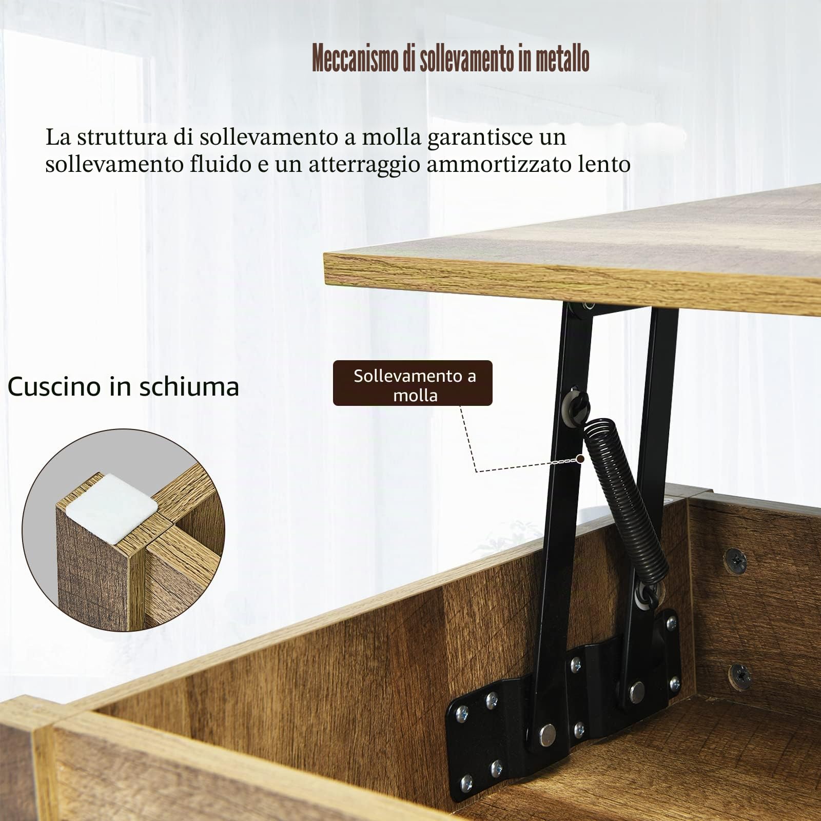 LIFEZEAL Tavolino da Salotto, Tavolino Sollevabile, Elevabile, Alzabile, Tavolino da Caffè, da Divano, Moderno, Basso, in Legno, Vano, Scomparti, Soggiorno, Ufficio, Max 50kg, 109x47,5x50-63cm, Rovere
