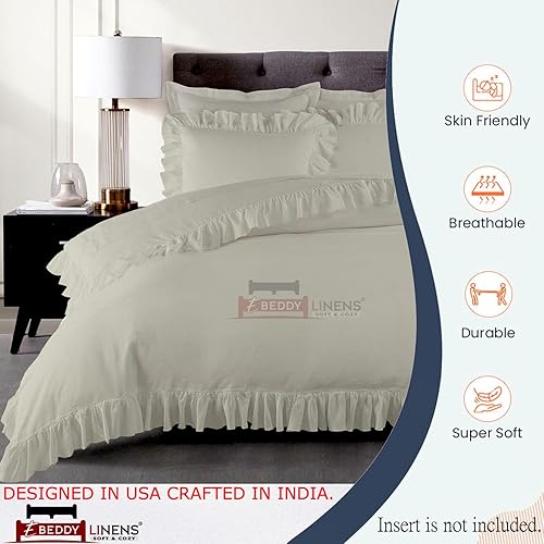 Miniatura 10 de eBeddy Linens Juego de funda de edredón de lujo con borde verde azulado con volantes, tamaño Super King, 108 x 98 pulgadas, algodón egipcio, funda