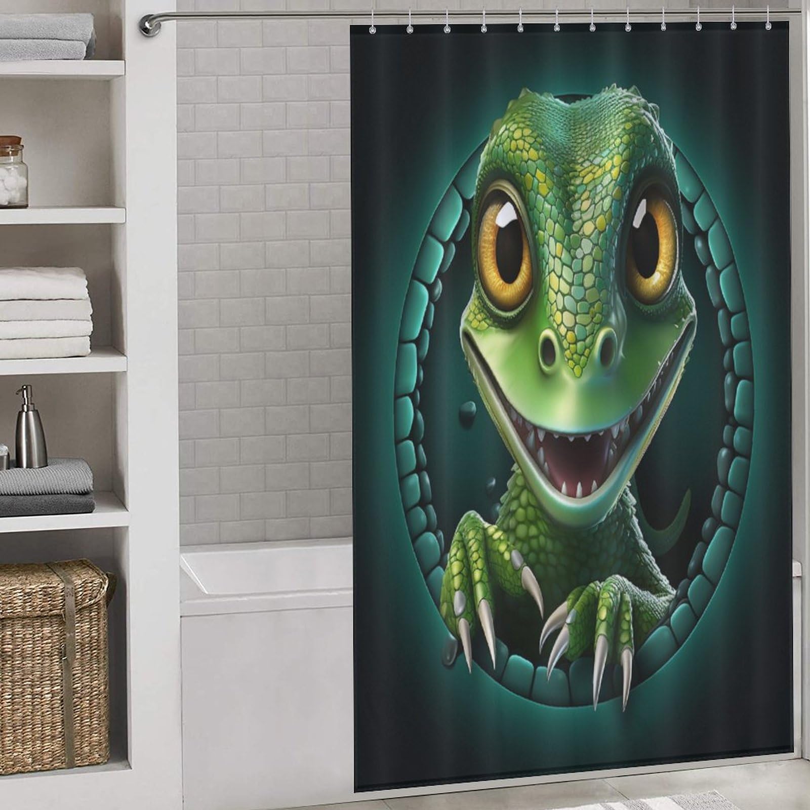 Rideau de douche lézard imperméable en tissu polyester avec 12 crochets